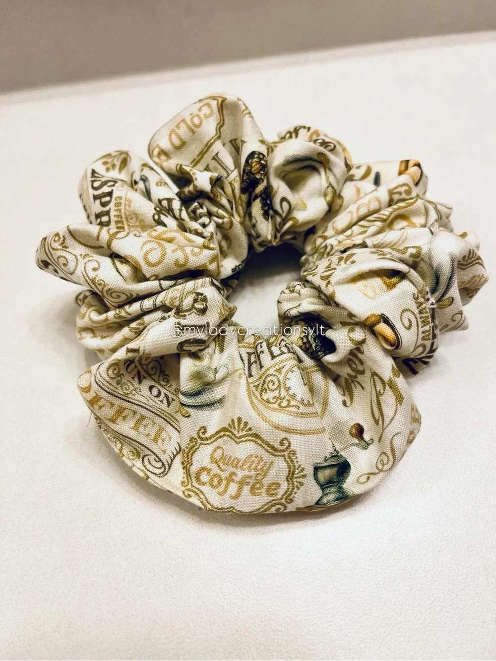 Starbucks Inspired Coffee Floral Cream Sage Brown Handmade Scrunchies